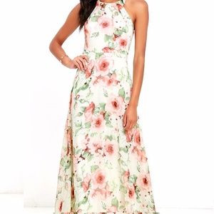 Ivory Floral Print Maxi Dress